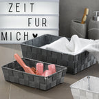 Geflochtene Aufbewahrungskörbe Alvaro in Grau im Bad, ideal für Handtücher und Accessoires