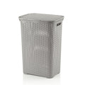 Wäschebox Brasilia Hellgrau 60L mit Deckel, geflochtenes Rattan-Design aus Kunststoff