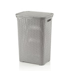 Wäschebox Brasilia Hellgrau 60L mit Deckel, geflochtenes Rattan-Design aus Kunststoff