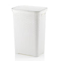 Wäschebox Brasilia Weiss 60L mit Deckel, rechteckig, Rattanoptik aus Kunststoff
