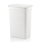 Wäschebox Brasilia Weiss 60L mit Deckel, rechteckig, Rattanoptik aus Kunststoff