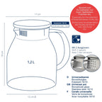 Kela Universalkanne Luna aus Borosilikatglas und Edelstahl 18/10, 1,2L, 16cm hoch, 12cm Ø, mit 2 Ausgüssen