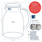 Kela Universalkanne Luna 1,75L aus Borosilikatglas mit Edelstahlsieb, 2 Ausgüssen, 21cm hoch, 12cm Ø