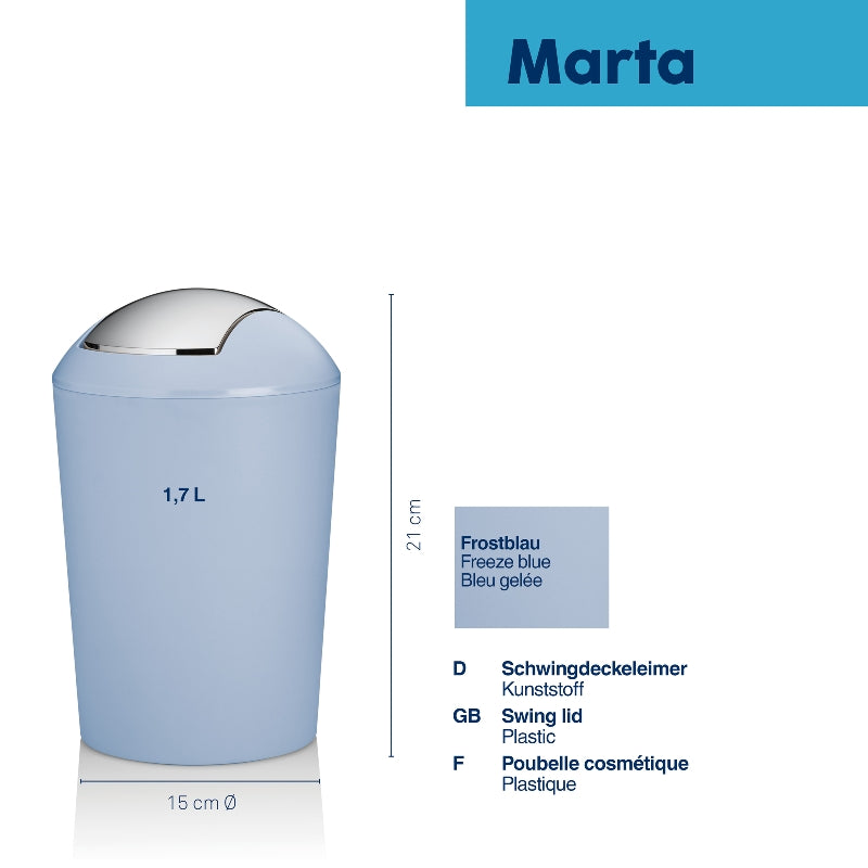 Seau Marta à couvercle basculant, 1,7 litre, bleu givré