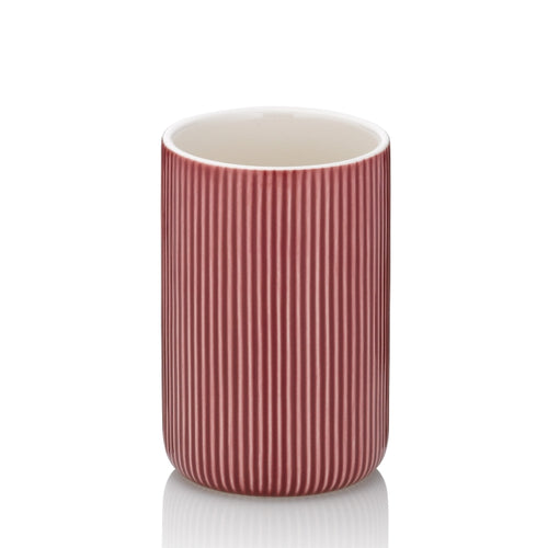 Kela Becher Ava in Rot – gerippte Keramik in elegantem Bordeauxrot mit weißem Innenrand