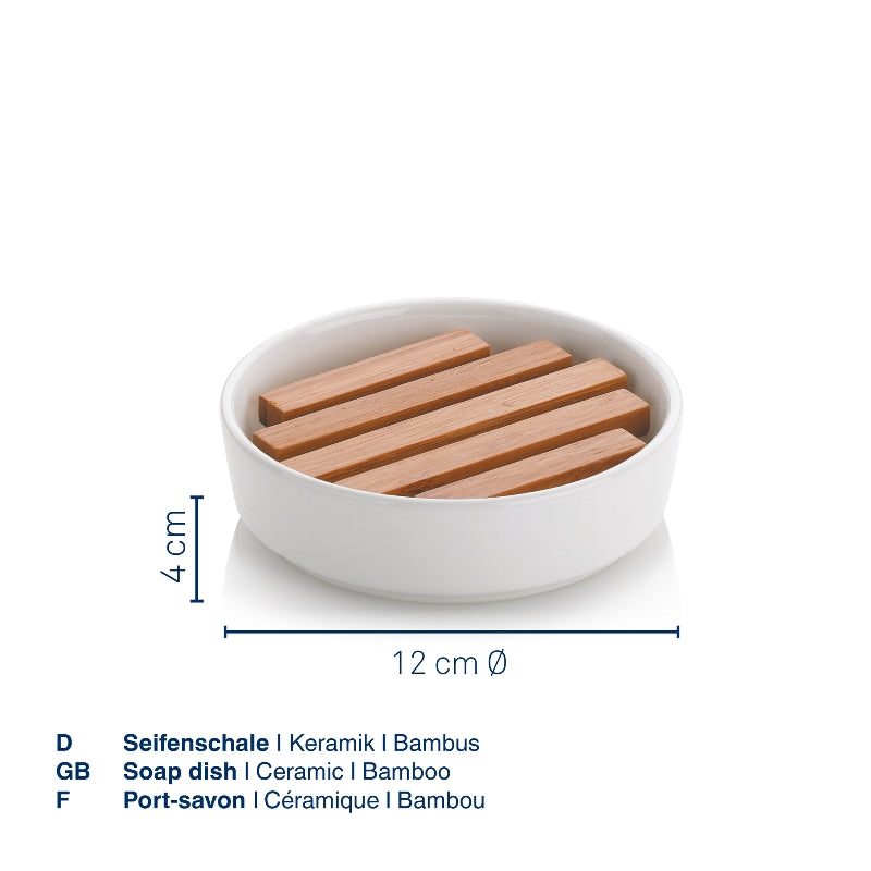 Porte-savon Natura en céramique et bambou