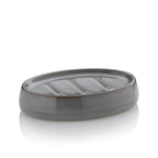 Kela Seifenschale Liana in Grau aus Keramik, oval mit Rillen, modernes Badezimmer-Accessoire
