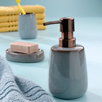 Kela Badaccessoires Set Liana in Blau: Seifenspender, Seifenschale und Zahnbürstenbecher aus Keramik