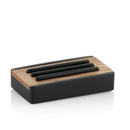 Kela Seifenschale Cube Schwarz mit Holzdeckel und schwarzen Stegen, modernes Badaccessoire