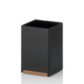 Kela Becher Cube in Schwarz mit Holzsockel – moderner Badbecher aus Kunststoff, matt schwarz, eckige Form