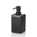 Kela Seifenspender Cube in Schwarz mit Holzdeckel und mattem Pumpkopf, modernes Badezimmer-Accessoire