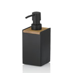Kela Seifenspender Cube in Schwarz mit Holzdeckel und mattem Pumpkopf, modernes Badezimmer-Accessoire