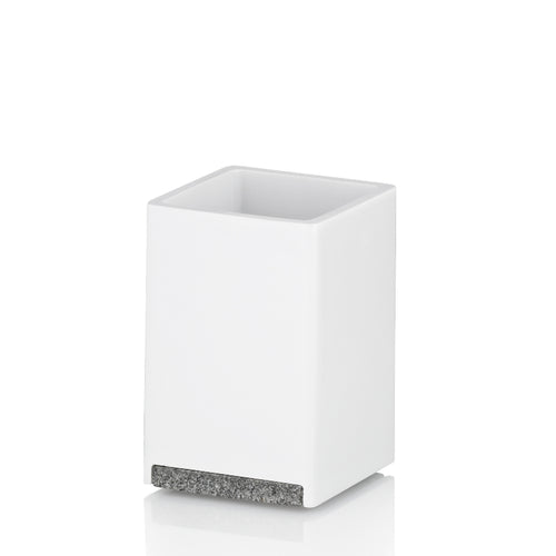 Kela Zahnputzbecher Cube in Weiß mit Granit-Sockel, moderner Bad-Becher aus Kunststoff