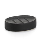 Kela Seifenschale Matsi aus matt-schwarzer Keramik, ovale Form mit Rillen, modernes Badezimmer-Accessoire