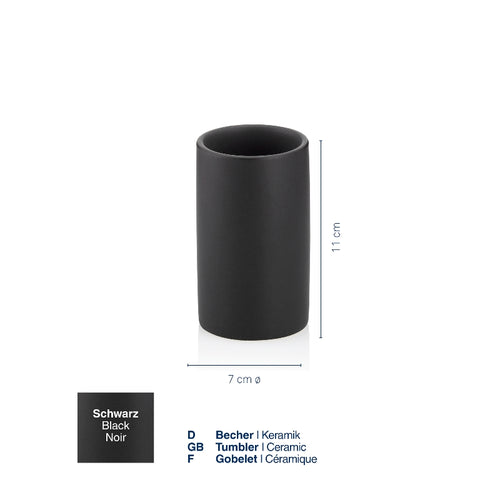 Kela Becher Matsi aus schwarzer matter Keramik, 11 cm hoch, 7 cm Durchmesser, minimalistisches Design