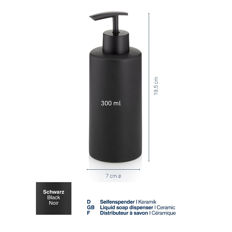 Distributeur de savon en céramique Matsi, noir mat