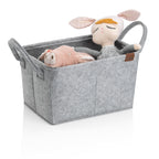 Kela Aufbewahrungskorb Fay hellgrau aus Filz mit Griffen und Kuscheltieren, ideal als Spielzeugkorb