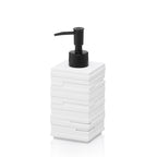 Kela Seifenspender Poseidon aus Polyresin in Weiß mit schwarzem Pumpkopf, modernes Design mit Rillenstruktur
