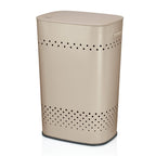 Kela Wäschebox Malaga in Beige mit Lochdesign und Deckel, stilvoller Wäschekorb aus Kunststoff