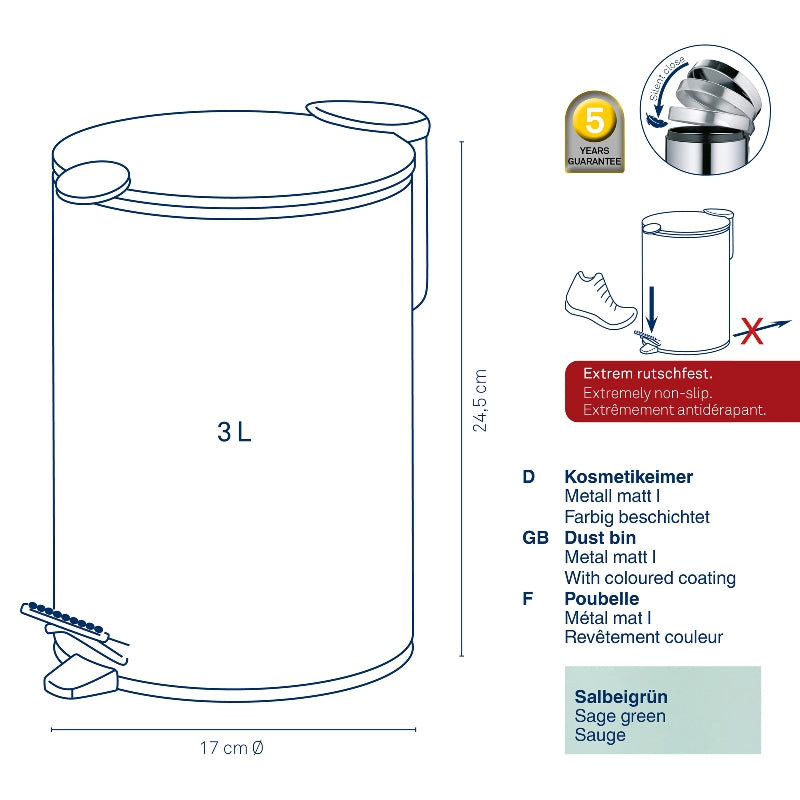 Tapis de seau cosmétique 3L vert sauge mat