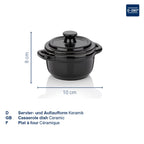 Schwarze Mini-Auflaufform Keramik mit Deckel, 10x8 cm, ofenfest bis 280°C – Kela Malin