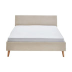 Meise Bett Wicki Cord Beige 140x200 cm mit Holzfüssen und gepolstertem Kopfteil