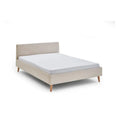 Meise Bett Wicki 140x200 cm in Cord Beige mit Holzfüssen und gepolstertem Kopfteil