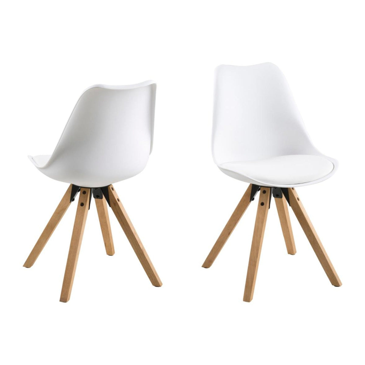 Dima Esszimmerstuhl – PU weiss SWT1 und matt weiss rau Polypropylen, 4 Stern Gestell NC lackiert Rubberwood