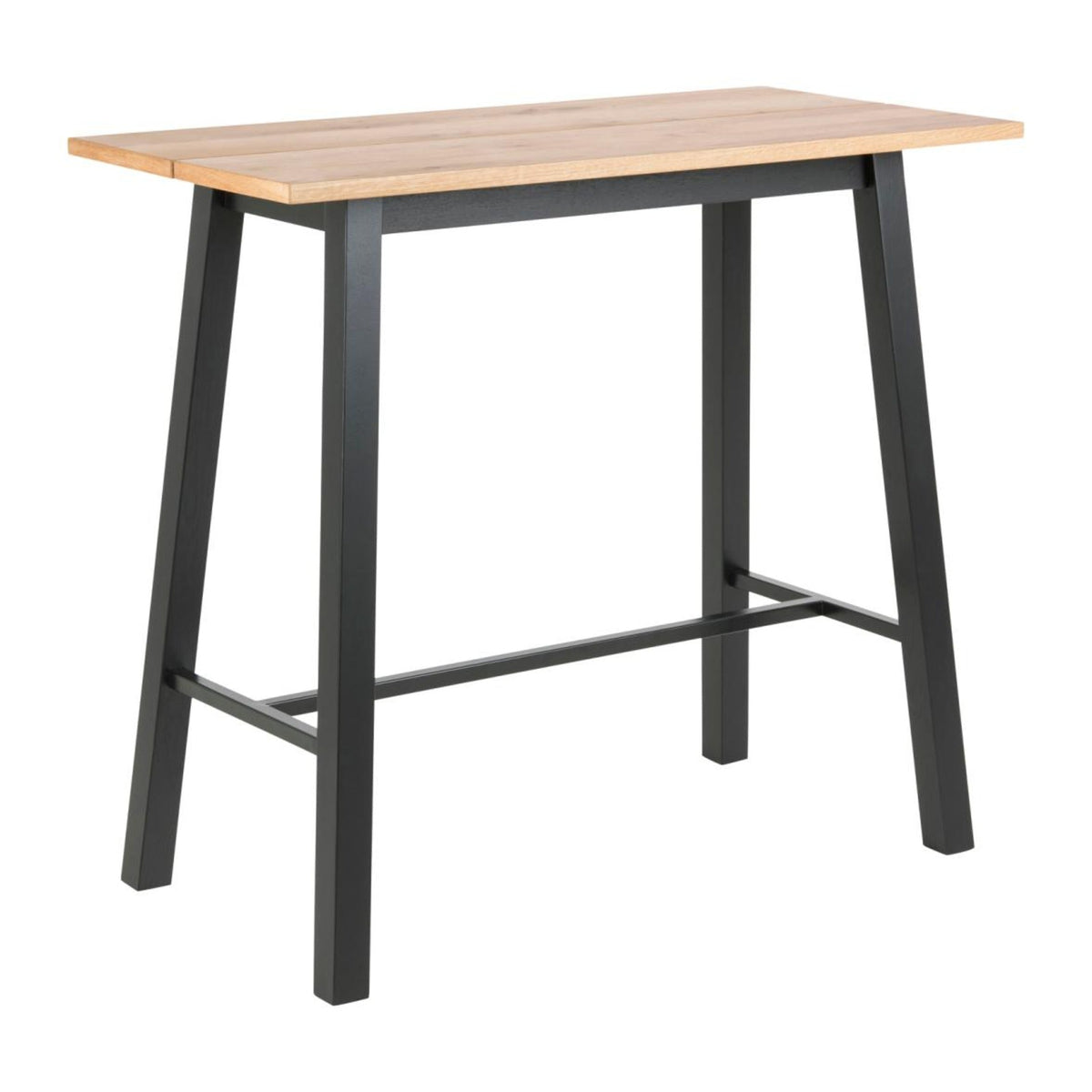 Chara Bartisch rechteckig – Tischplatte Wildeiche Ölbehandelt Furnier, Gestell matt schwarz NC lackiert Eiche Furnier mit Fussstütze und Splittop-Optik