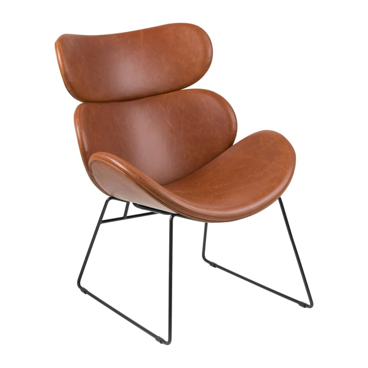 Cazar Loungestuhl – PU Vintage Cognac 11 FR, Kufe Gestell schwarz pulverbeschichtet Stahl