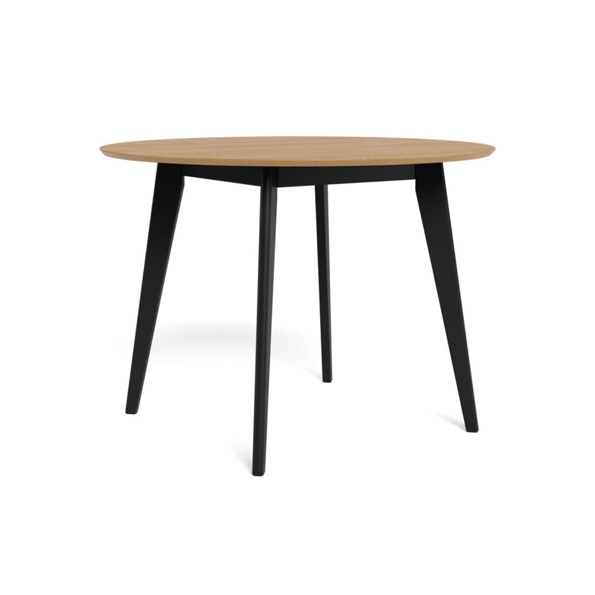 Roxby Esstisch rund – Tischplatte Eiche SH Lack Furnier, Gestell matt schwarz SH Lack Rubberwood