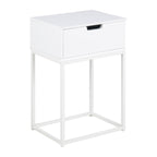 Mitra Nachttisch rechteckig – Korpus und Schublade weiss UV lackiert MDF, Gestell weiss pulverbeschichtet Stahl