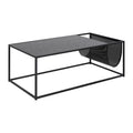 Seaford Couchtisch rechteckig – Tischplatte Esche schwarz rau Melamin, Gestell matt schwarz rau pulverbeschichtet Stahl mit Magazin Halter und Metall Mesh