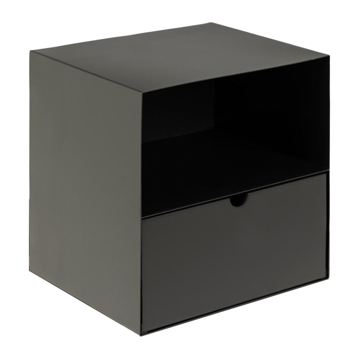 Joliet Nachttisch rechteckig – Schublade schwarz PU lackiert MDF mit Wandmontierung