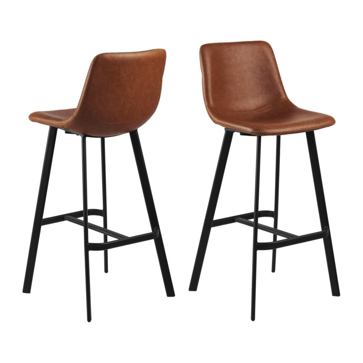 I_Oregon Barhocker – PU retro Cognac 230920-1B, Gestell matt schwarz rau pulverbeschichtet Stahl mit Fussstütze