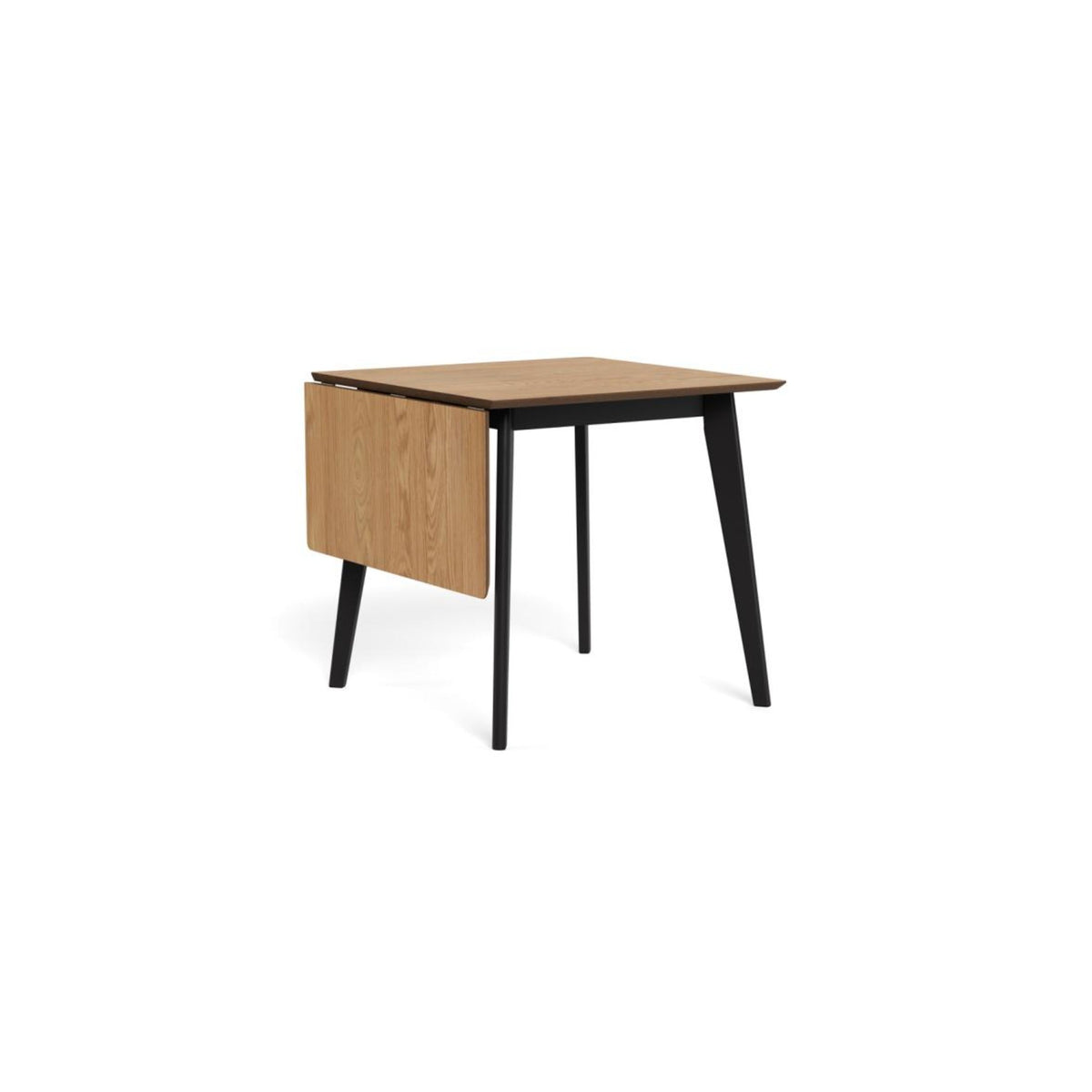 Roxby Esstisch quadratisch – Tischplatte Eiche SH Lack Furnier, Gestell matt schwarz SH Lack Rubberwood mit Zusatzplattenaufbewahrung