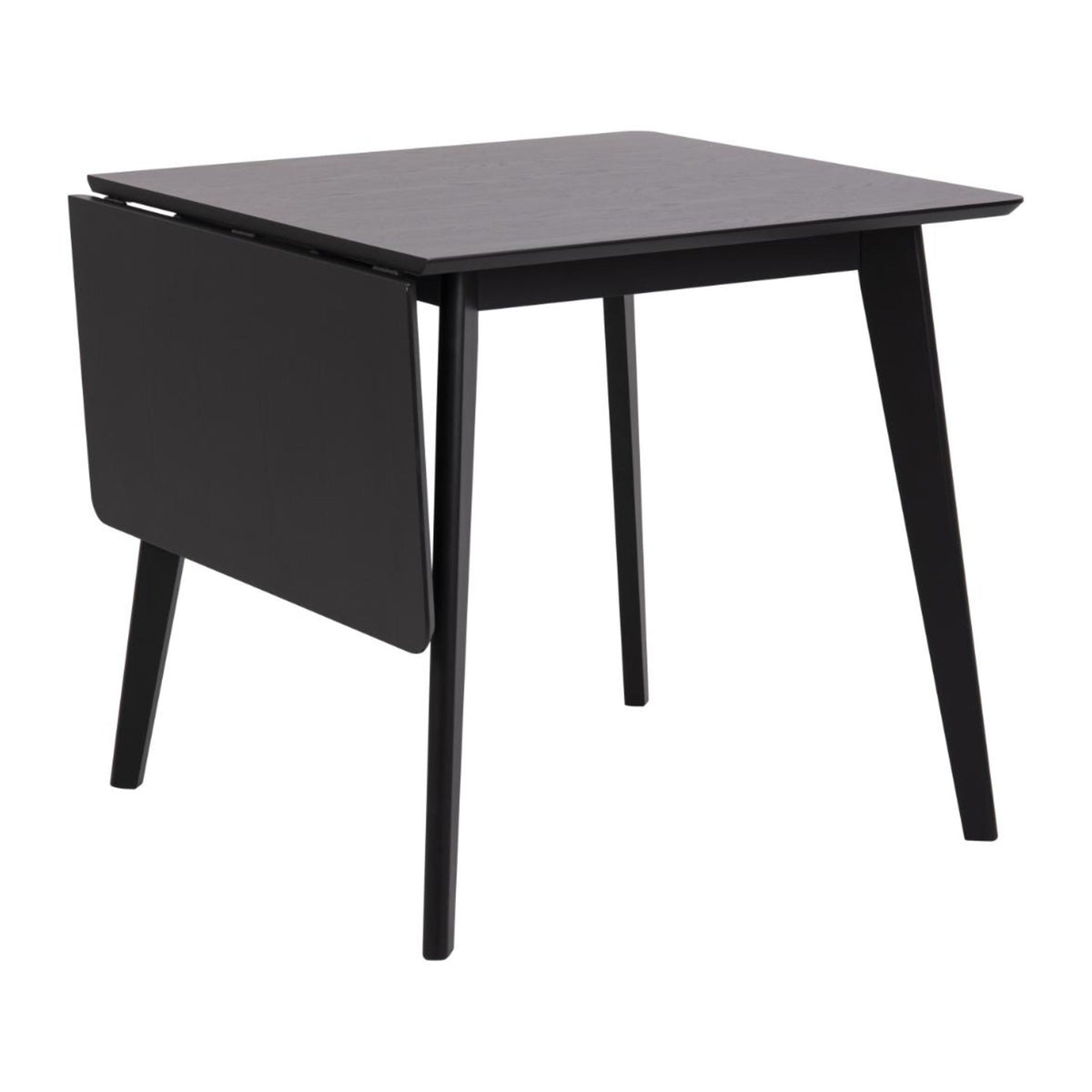 Roxby Esstisch quadratisch – Tischplatte matt schwarz SH Lack Eiche Furnier, Gestell matt schwarz SH Lack Rubberwood mit Zusatzplattenaufbewahrung