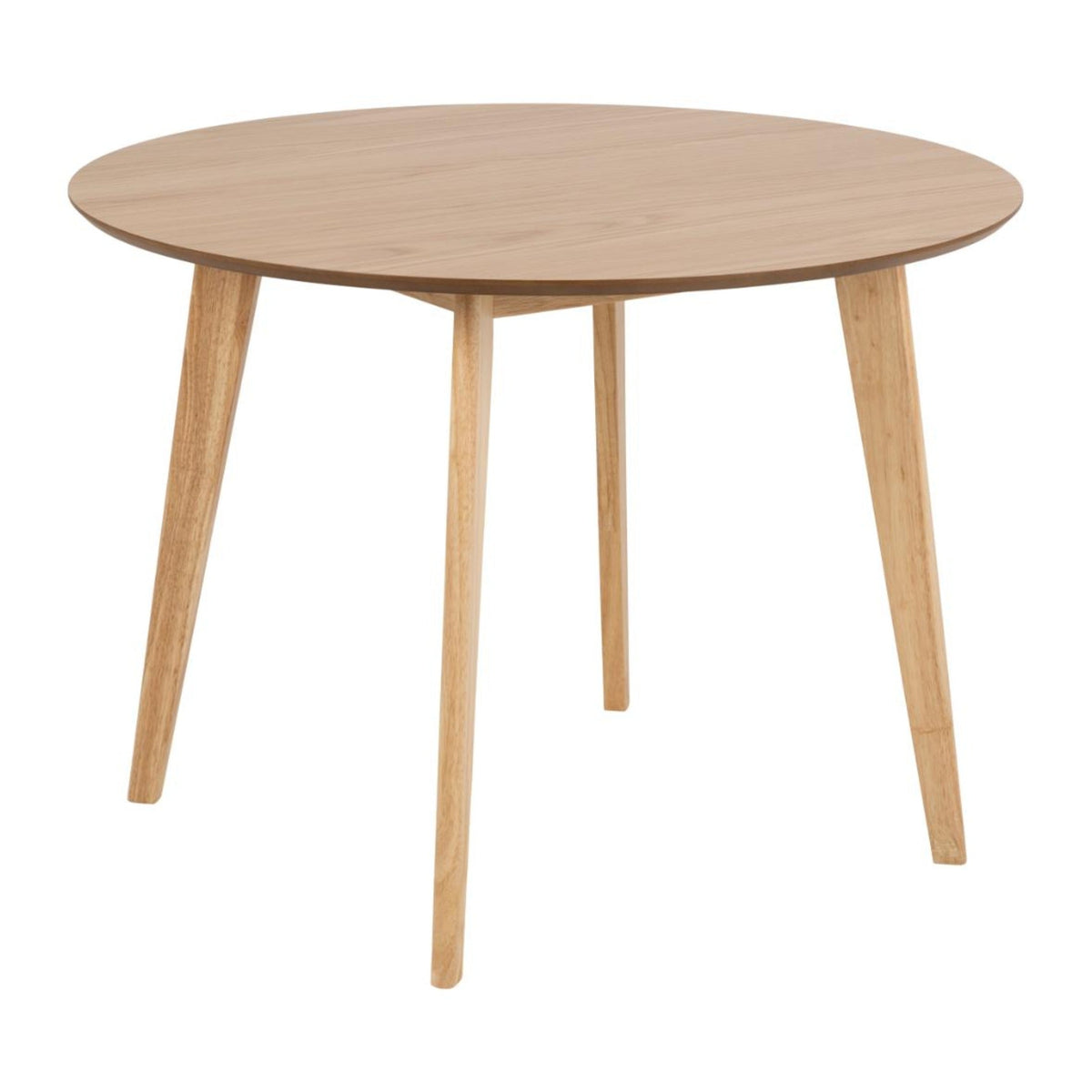 Roxby Esstisch rund – Tischplatte Eiche SH Lack Furnier, Gestell matt Eiche gebeizt SH Lack Rubberwood