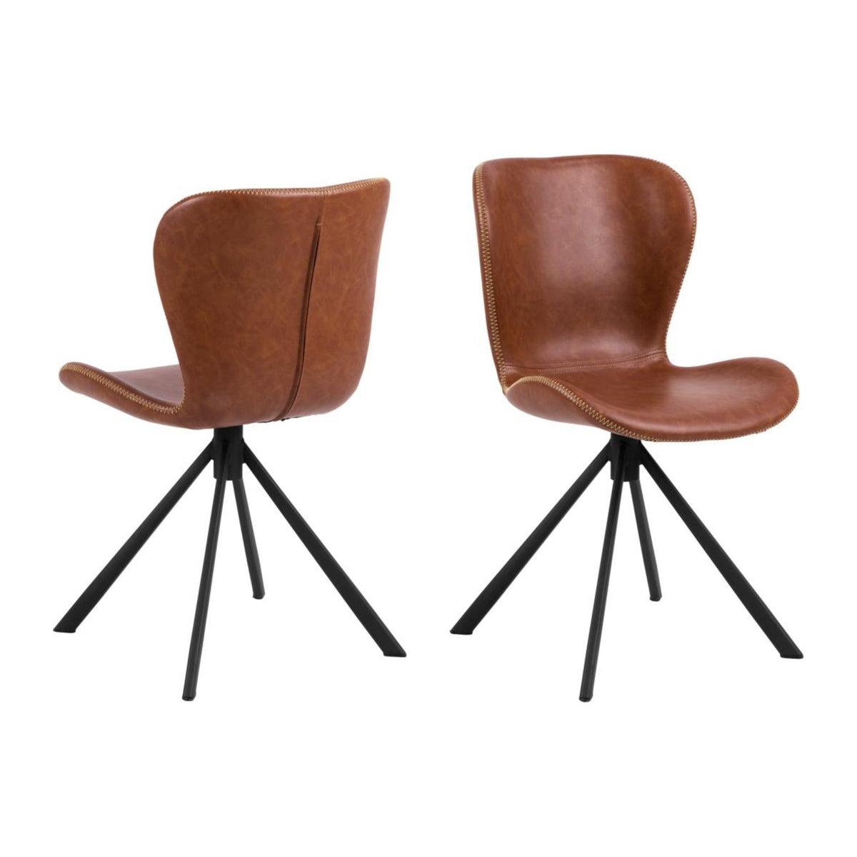 Batilda -A1 Esszimmerstuhl – PU retro Cognac 230920-1B, 4 Stern Gestell matt schwarz rau pulverbeschichtet Stahl mit Drehfunktion, Reissverschluss, Zigzagnähte und creme Nähte