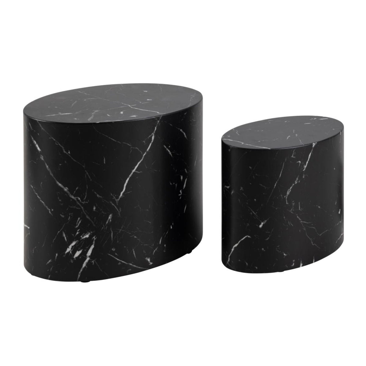 Mice Couchtischsatz oval – Tischplatte und Gestell Marmor schwarz Marquina rau Papier mit Satz aus 2 Stück