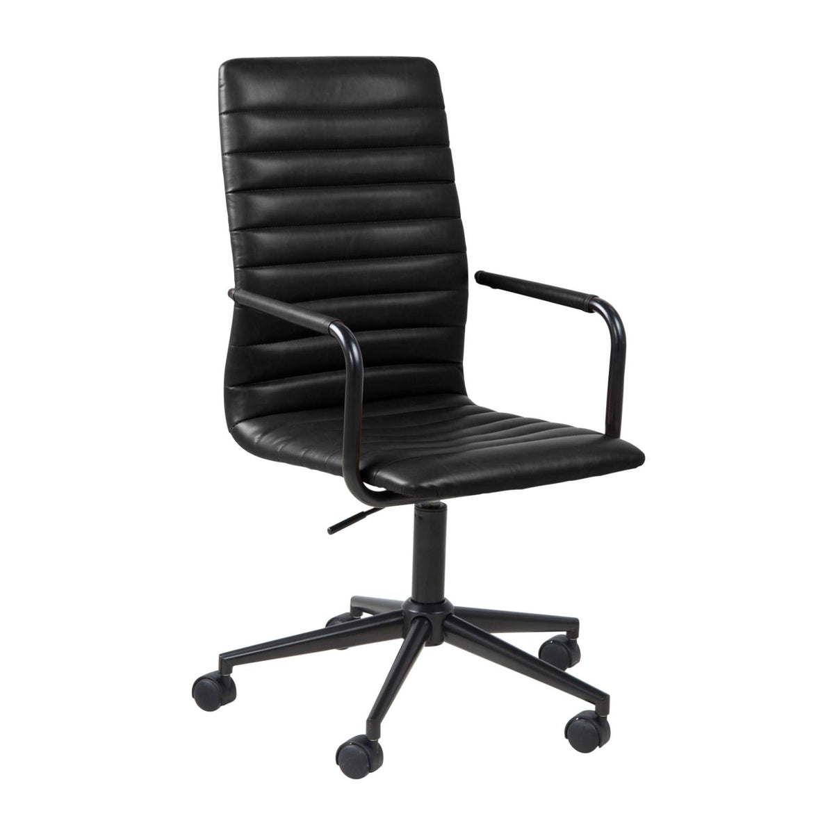 Winslow Schreibtischstuhl mit Armlehne – PU schwarz BK1, 5 Stern Gestell schwarz pulverbeschichtet Stahl mit Bremsrollen