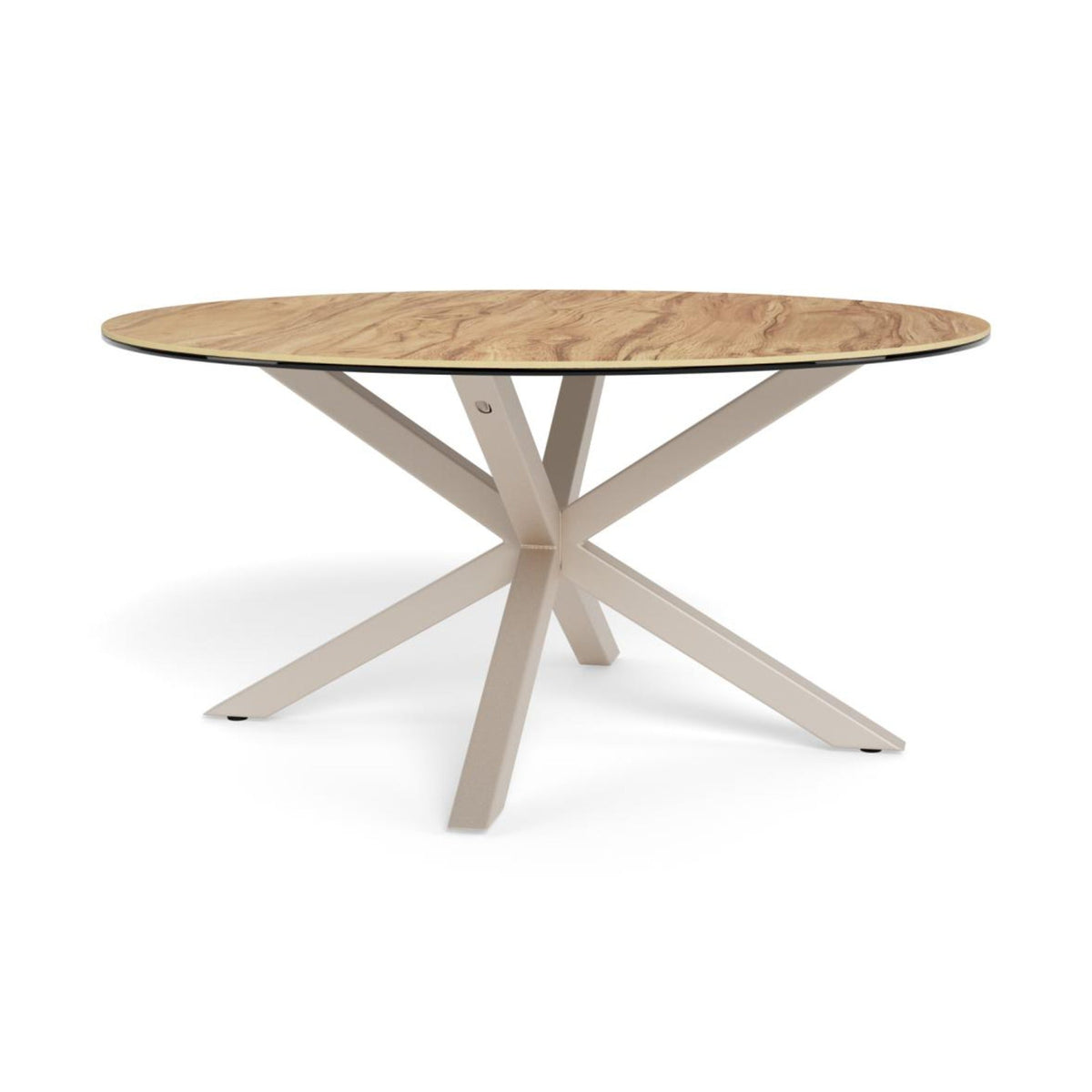 Heaven Couchtisch rund – Tischplatte Wildeiche keramisch/Glass, 4 Stern Gestell grau rau pulverbeschichtet Stahl