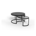 Spiro Couchtischsatz rund und oval – Tischplatte Marmor schwarz Izmir Melamin und rauch gehärtetet Glas