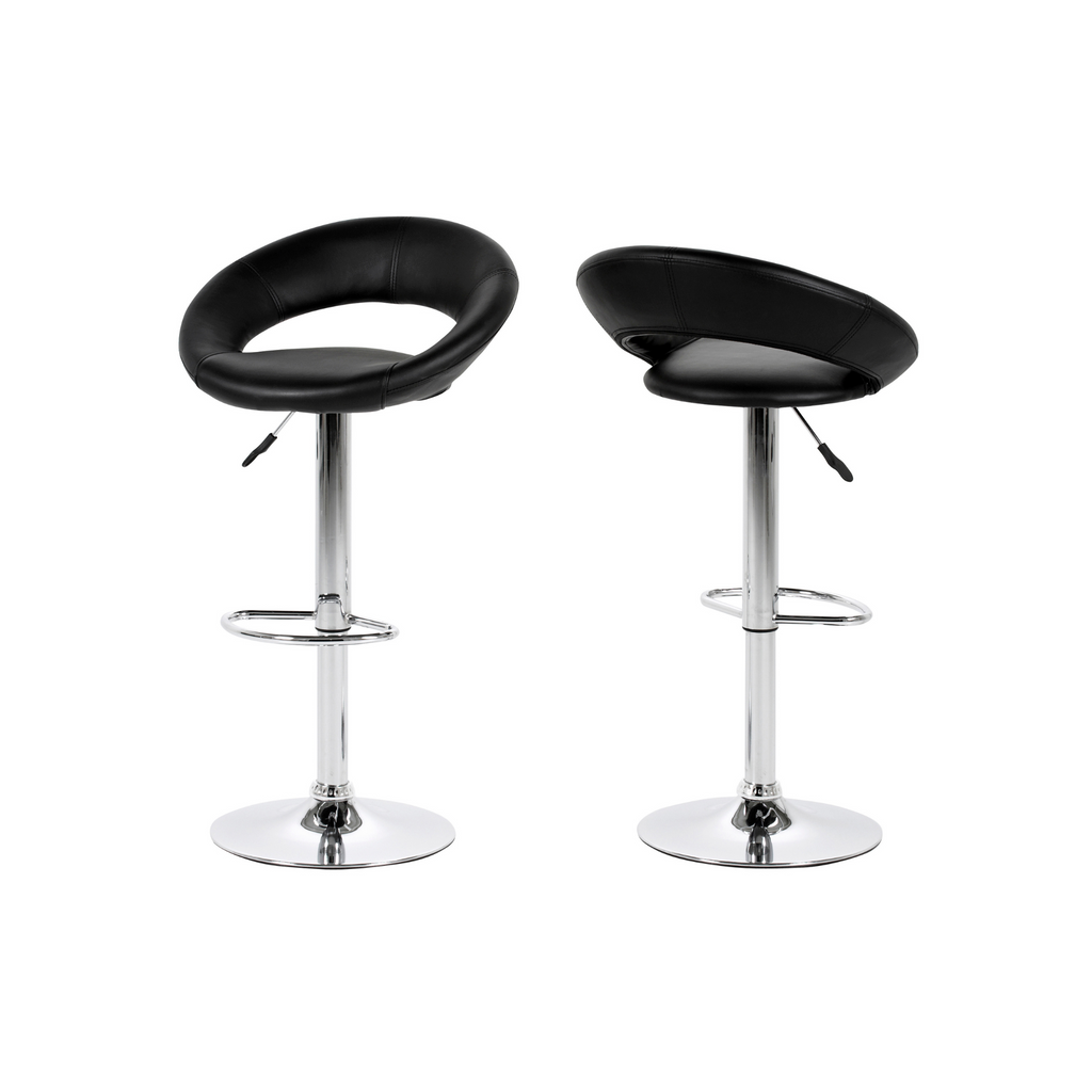 Tabouret de bar pivotant noir avec piètement chromé et vérin à gaz