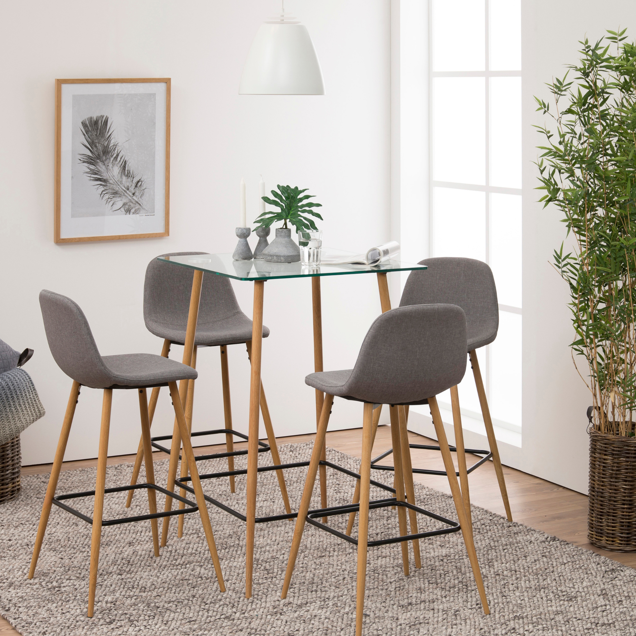 Tabouret de bar pivotant, tissu gris clair