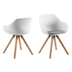 Actona Tina Stuhl Weiss mit grauem Sitzkissen und Holzbeinen, 2er-Set, Scandi Design