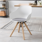 Actona Tina Stuhl Weiss mit grauem Sitzkissen und Holzbeinen, Schalenstuhl im skandinavischen Design