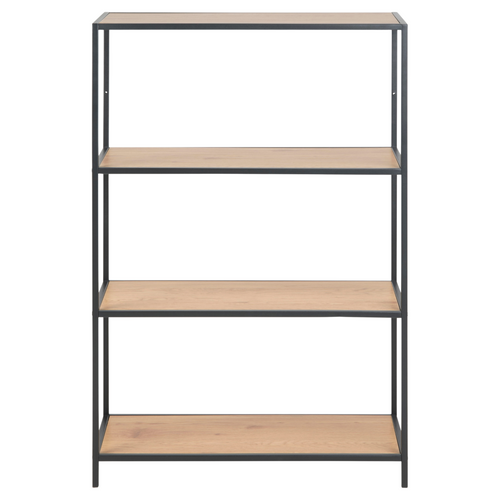 Actona Seaford Bücherregal mit 4 Holzregalen und schwarzem Metallrahmen – modernes Industriedesign