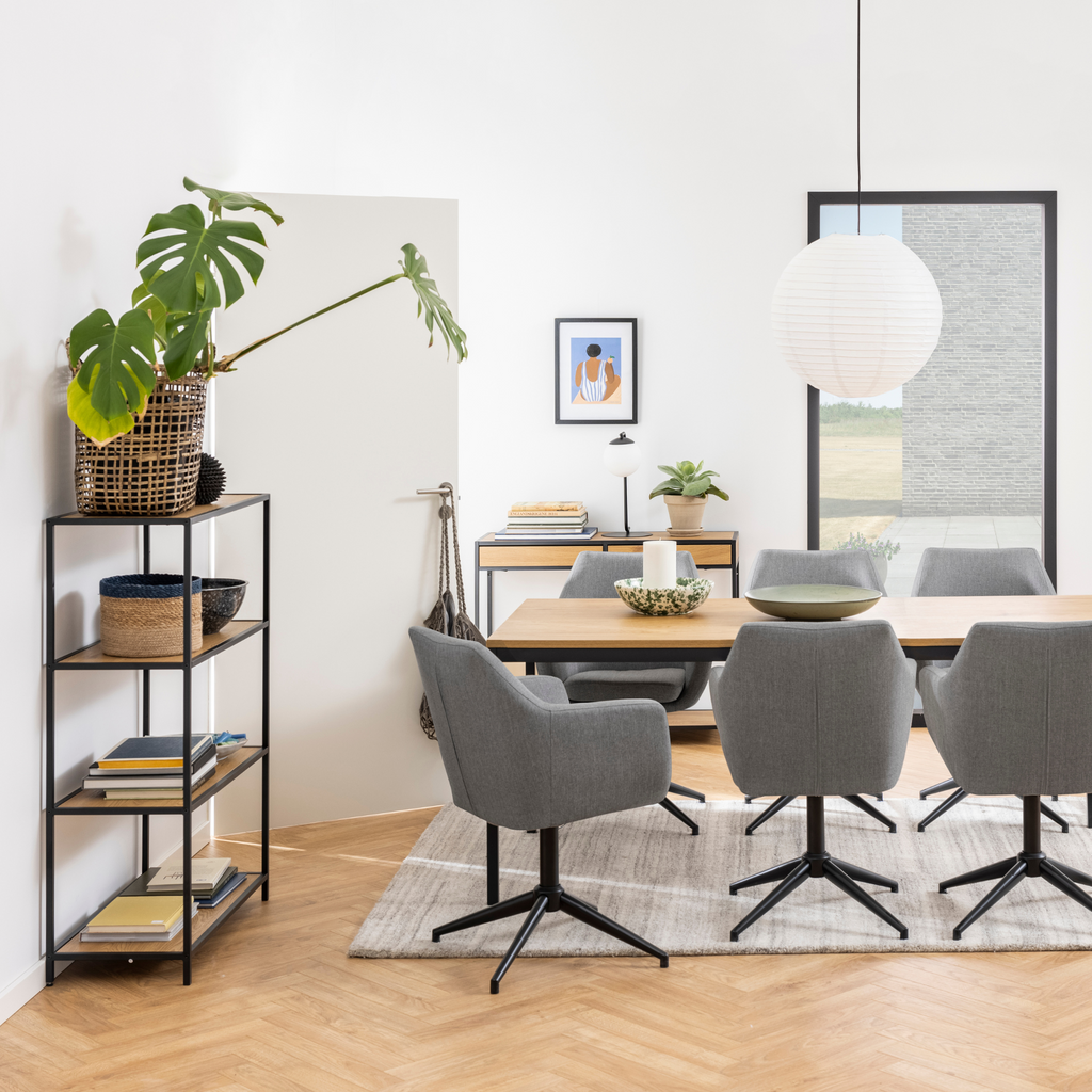 Bibliothèque moderne en chêne sauvage avec cadre en métal noir