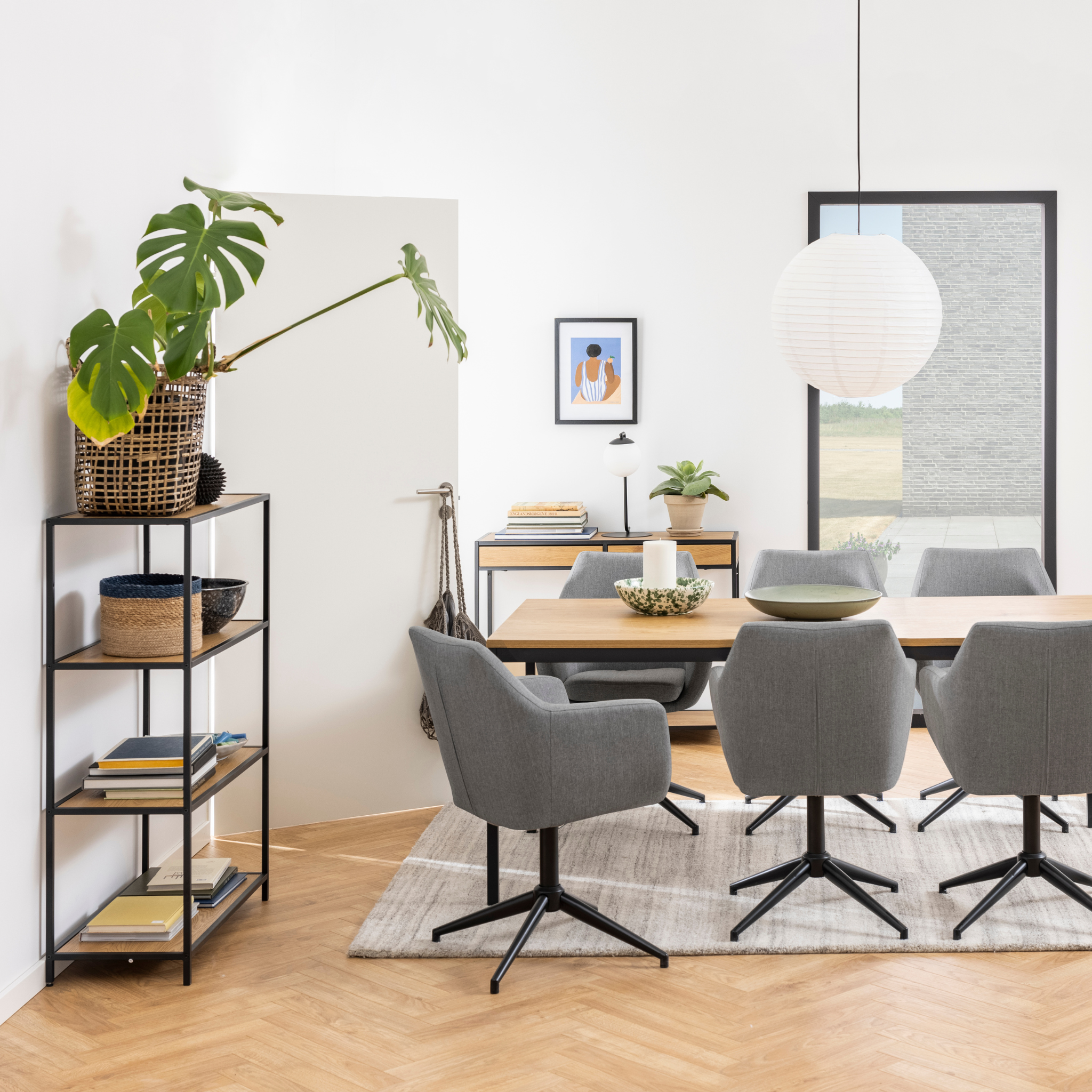 Bibliothèque moderne en chêne sauvage avec cadre en métal noir